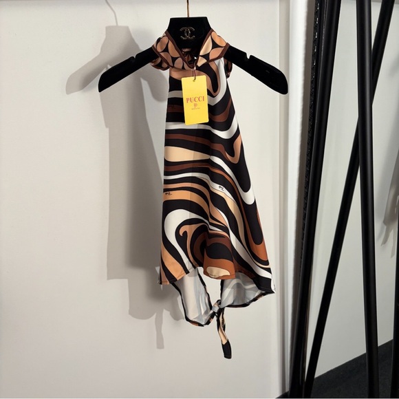 Emilio Pucci Tops - Emilio Pucci Brown, Black & Cream Swirl Halter Crop Top